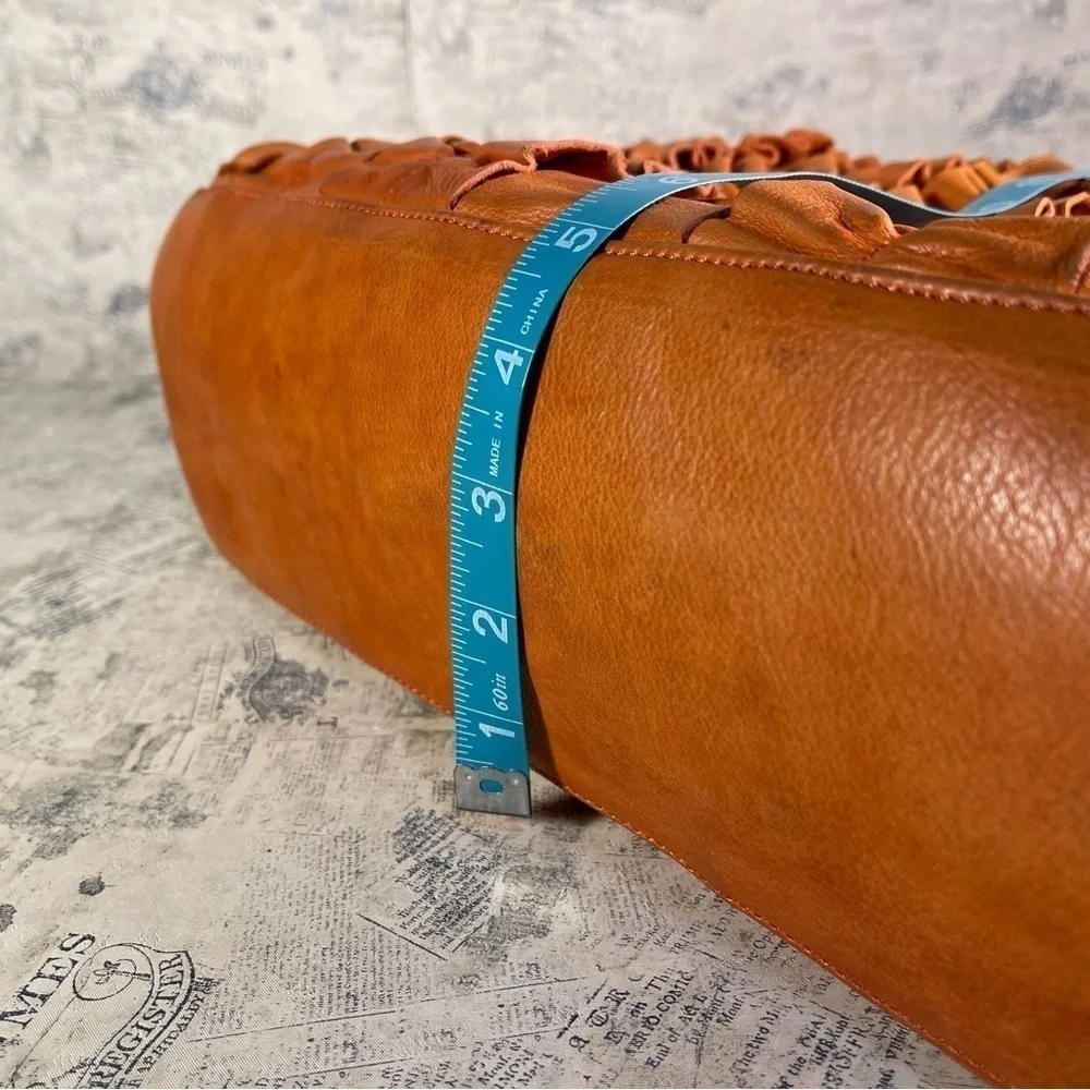 Caterina Lucchi Made in Italy Orange Calf Leather Ruffle Shoulder Tote Designer
